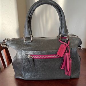 Coach Charcoal Satchel with Fuchsia Details